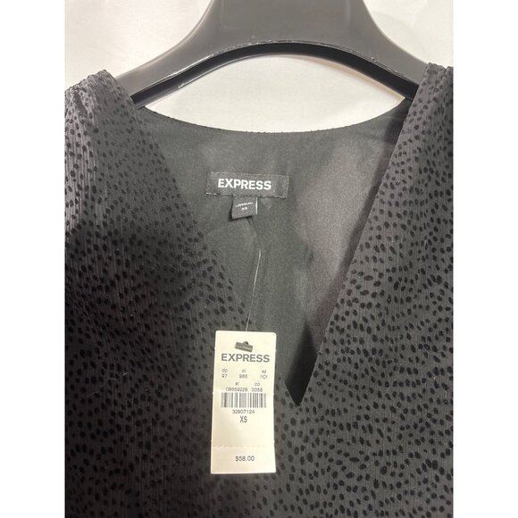 Express Black Blouse Top V-Neck Smocked Cuffs XS Velvet Polka Dots Mesh New - Picture 3 of 5